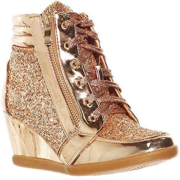 Shoes Metallic Glitter High Top Wedge Fashion Sneakers Poshmark